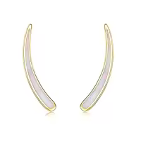 TOUPOP Sterling Silver Created Opal Ear Climbers Crawler Earrings-style_name:1-Gold-Created white opal ear climber