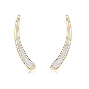 1-Gold-Created white opal ear climber