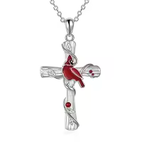 TOUPOP Sterling Silver Crystal Red Cardinal Pendant Necklace Bird Memorial Jewelry Gift-style_name:Red Cardinal Necklace