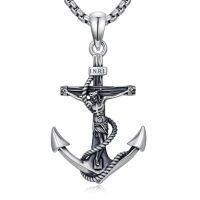 wholesale Cross Necklace For Men Women 925 Sterling Silver Celtic/crucifix/nail/fish Hook Cross Pendant With Stainless Steel Chain Faith Jewelry Gift For Father Son Brother Husband -color_name:E03-Crucifix Anchor