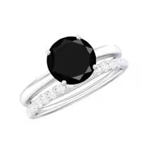 TOUPOP Sterling Silver Black Onyx Moissanite Agate Wedding Ring Set-style_name:A Black Onyx Moissanite Ring
