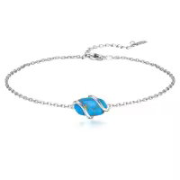 TOUPOP 925 Sterling Silver Gemstone Dainty Ankle Bracelet-color_name:Turquoise