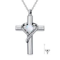 wholesale TOUPOP Cross Urn Necklaces For Ashes Birthstone Cremation Jewelry 925 Sterling Silver Heart Cross Memorial Keepsake Funeral Jewelry For Women (with Funnel Filler) -color_name:10-October-Opal