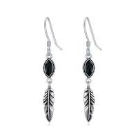 wholesale Feather Earrings For Women 925 Sterling Silver Western Boho Drop Dangle Earrings Vintage Feather Jewelry Gifts -color_name:Black Onyx