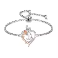 TOUPOP Sterling Silver & Crystal Rose Heart Initial Letter Link Bracelet-style_name:Initial D