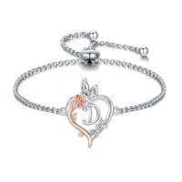 wholesale TOUPOP Gifts For Women Rose Heart Initial Bracelet 925 Sterling Silver Butterfly Letter Link Bracelet Love Jewelry Anniversary Birthday Christmas Gifts For Her Wife Girlfriend -style_name:Initial D