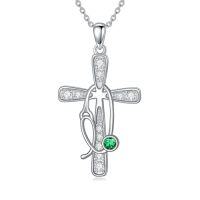 wholesale Birthstone Cross Stethoscope Necklace 925 Sterling Silver Nursing Necklace Pendant Nurse Jewelry Birthday Graduation Christmas Gifts For Women -style_name:5-May-Emerald