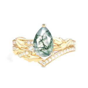F Moss Agate Gold Ring
