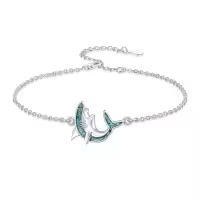 TOUPOP Sterling Silver Turquoise Ocean Animal Link Beach Bracelet-style_name:Shark
