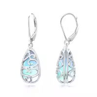 TOUPOP Sterling Silver Gemstone Bohemian Leverback Dangle Teardrop Earrings-color_name:Moonstone