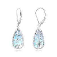 wholesale Filigree Teardrop Earrings 925 Sterling Silver Bohemian Gemstone Leverback Dangle Earrings Jewelry Christmas Gifts For Women -color_name:Moonstone