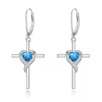 TOUPOP Sterling Silver Birthstone Heart Cross Drop Dangle Earrings-color_name:12-Topaz-Dec.