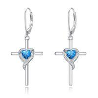 wholesale TOUPOP Birthstone Cross Earrings 925 Sterling Silver Heart Cross Drop Dangle Earrings Fine Jewelry Birthday Christmas Gifts For Women Her -color_name:12-Topaz-Dec.