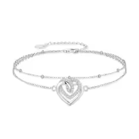 TOUPOP Sterling Silver Ankle Bracelets For Women Adjustable Anklet Elegant Foot Jewelry-style_name:Heart to heart