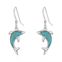 TOUPOP Sterling Silver Turquoise Ocean Animal Dangle Drop Earrings-style_name:Dolphin