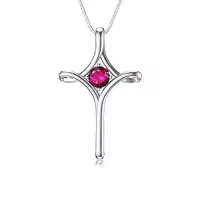 TOUPOP Sterling Silver Birthstone Cross Necklace For Women Fine Jewelry Gifts-color_name:07-Ruby-July
