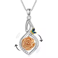 TOUPOP Sterling Silver Rose Sunflower Daisy Rotatable Fidget Pendant Necklace-style_name:Rose Necklace