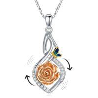 wholesale TOUPOP Sterling Silver Infinity Jewelry Rose/sunflower/daisy Necklace For Women Christmas Gifts Rotatable Fidget Funny Pendant For Birthday Gifts For Women -style_name:Rose Necklace