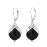 TOUPOP Sterling Silver Gemstone Celtic Knot Leverback Earrings-color_name:Black Onyx