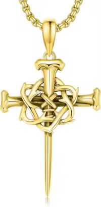 TOUPOP 925 Sterling Silver Cross Pendant Necklace For Men Gifts-style_name:B02 Nail Cross Gold