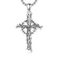 TOUPOP 925 Sterling Silver Cross Pendant Necklace For Men Gifts-style_name:B04 Jesus Nail Cross II