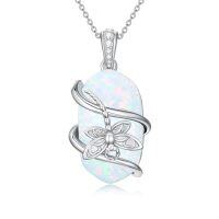wholesale Opal Mama Bear/panda/cat/koala/sloth/cardinal/unicorn Necklace 925 Sterling Silver Opal Animal Pendant Jewelry Birthday Christmas Gifts Women Her -color_name:Dragonfly