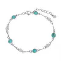 TOUPOP 925 Sterling Silver Natural Stone Ankle Bracelet-color_name:Turquoise,size_name:Bracelet 7"-9"