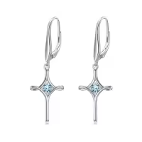 TOUPOP Sterling Silver Birthstone Infinity Cross Dangle Drop Earrings-color_name:03-March-Aquamarine