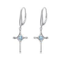wholesale TOUPOP Birthstone Cross Earrings 925 Sterling Silver Infinity Cross Dangle Drop Earrings Fine Jewelry Birthday Christmas Gifts For Women Her Girlfriend -color_name:03-March-Aquamarine