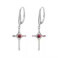TOUPOP Sterling Silver Birthstone Infinity Cross Dangle Drop Earrings-color_name:01-January-Garnet