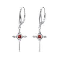 wholesale TOUPOP Birthstone Cross Earrings 925 Sterling Silver Infinity Cross Dangle Drop Earrings Fine Jewelry Birthday Christmas Gifts For Women Her Girlfriend -color_name:01-January-Garnet