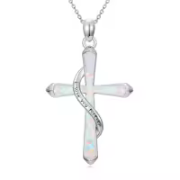 TOUPOP Sterling Silver Opal Infinity Stethoscope Musical Note Pendant Necklace-style_name:I love you forever