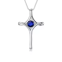 TOUPOP Sterling Silver Birthstone Cross Necklace For Women Fine Jewelry Gifts-color_name:09-Sapphire-September