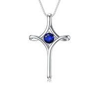 wholesale TOUPOP Cross Necklace For Women 925 Sterling Silver Birthstone Cross Pendant Fine Jewelry Anniversary Birthday Christmas Gifts For Her Mom Wife Girlfriend -color_name:09-Sapphire-September