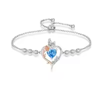 TOUPOP Sterling Silver Rose Quartz Butterfly Heart Birthstone Bracelet-color_name:03-March-Aquamarine