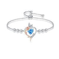 wholesale TOUPOP Rose Heart Birthstone Bracelet 925 Sterling Silver Butterfly Heart Bracelet Love Birthstone Jewelry Anniversary Birthday Christmas Gifts For Women Girlfriend Wife Her -color_name:03-March-Aquamarine