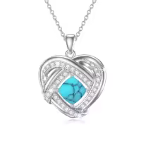 TOUPOP 925 Sterling Silver & Stone Sister/Mom Necklace Birthday Christmas Gifts-style_name:turquoise