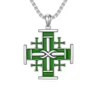TOUPOP 925 Sterling Silver Cross Pendant Necklace For Men Gifts-style_name:K Jerusalem cross Green