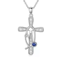 TOUPOP Sterling Silver Birthstone Cross Stethoscope Nursing Necklace Pendant-style_name:9-Sep-Sapphire