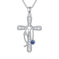 wholesale Birthstone Cross Stethoscope Necklace 925 Sterling Silver Nursing Necklace Pendant Nurse Jewelry Birthday Graduation Christmas Gifts For Women -style_name:9-Sep-Sapphire