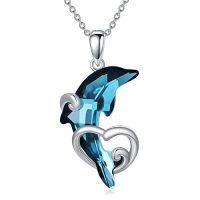 wholesale TOUPOP Dolphin Gifts Sterling Silver Dolphin Pendant Necklace Blue Crystal Dolphins Jewelry Summer Beach Themed Gifts For Women Birthday Christmas -style_name:D-Wave Dolphin