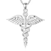 TOUPOP Sterling Silver Stone Nurse Stethoscope Cross Necklace Gift-style_name:F00-Caduceus