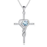 wholesale TOUPOP Birthstone Cross Necklace 925 Sterling Silver Heart Cross Necklace Love Infinity Jewelry Birthday Christmas Gifts For Women Her Girlfriend Wife -color_name:03-March-Aquamarine