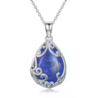 TOUPOP Sterling Silver & Gemstone Filigree Teardrop Pendant Necklace-color_name:Lapis Lazuli