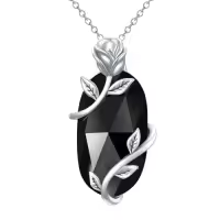 TOUPOP Sterling Silver Rose Flower Gemstone Pendant Necklace-color_name:Black Onyx