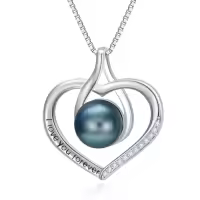 TOUPOP Sterling Silver Black Freshwater Pearl Heart Pendant Necklace-style_name:I Love You Forever