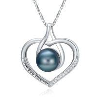 wholesale Black Pearl Heart Pendant Necklace Sterling Silver Heart Black Freshwater Pearl Pendant Necklace Anniversary Jewelry Christmas Birthday Valentine Gifts For Women Wife Her Mom -style_name:I Love You Forever