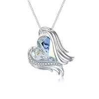 TOUPOP 925 Sterling Silver Crystal Love Pendant Necklace For Women-color_name:Wing