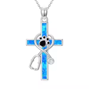 C00-Blue Opal Paw Prints Stethoscope