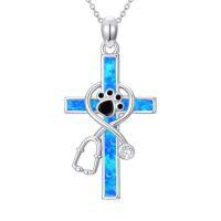 wholesale TOUPOP Christmas Gifts For Nurses Sterling Silver Nurse Stethoscope Necklace Cross Pendant Nursing Theme Necklace Jewelry Best Nurse Ever Gifts For Women Daughter Doctor Medical Assistant Rn -style_name:C00-Blue Opal Paw Prints Stethoscope